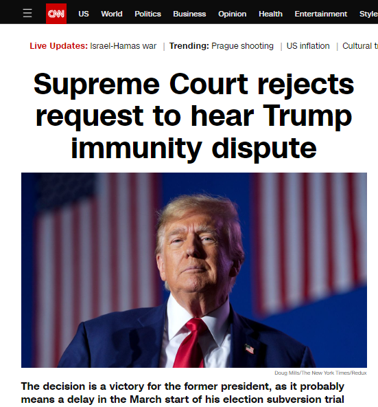 最高法院拒绝以快速程序决定川普在2020大选相关案件中是否享有总统豁免权